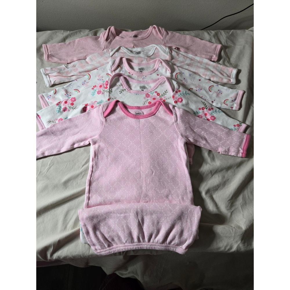 Luvable‎ Friends Baby Girl 5 Pack Cotton Sleep Gowns Pink Unicorn Floral 0-6 M